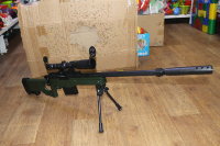 Детская Снайперская пневматическая винтовка М-24GL с глушителем (оптический и лазерным прицел 110 см)No.0788-1