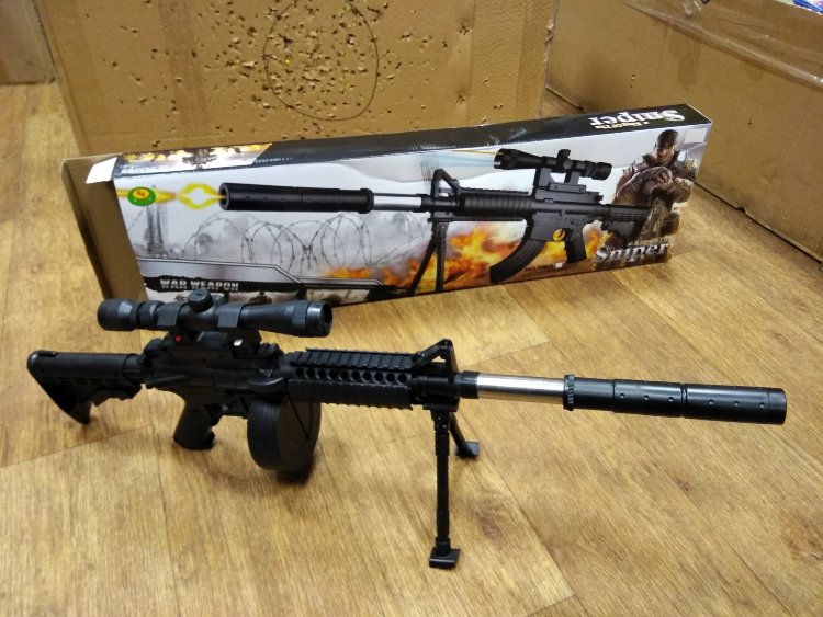 Автомат-пулемет пневматический с круглым диском с лазерным прицелом​ Sniper NO.8263 на ножках​
