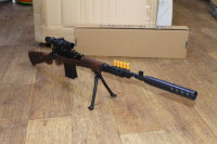 Детская снайперская пневматическая винтовка mauser 98k(типа "Мосина") с оптическим и глушителем, с гильзами М3-1 на сошках